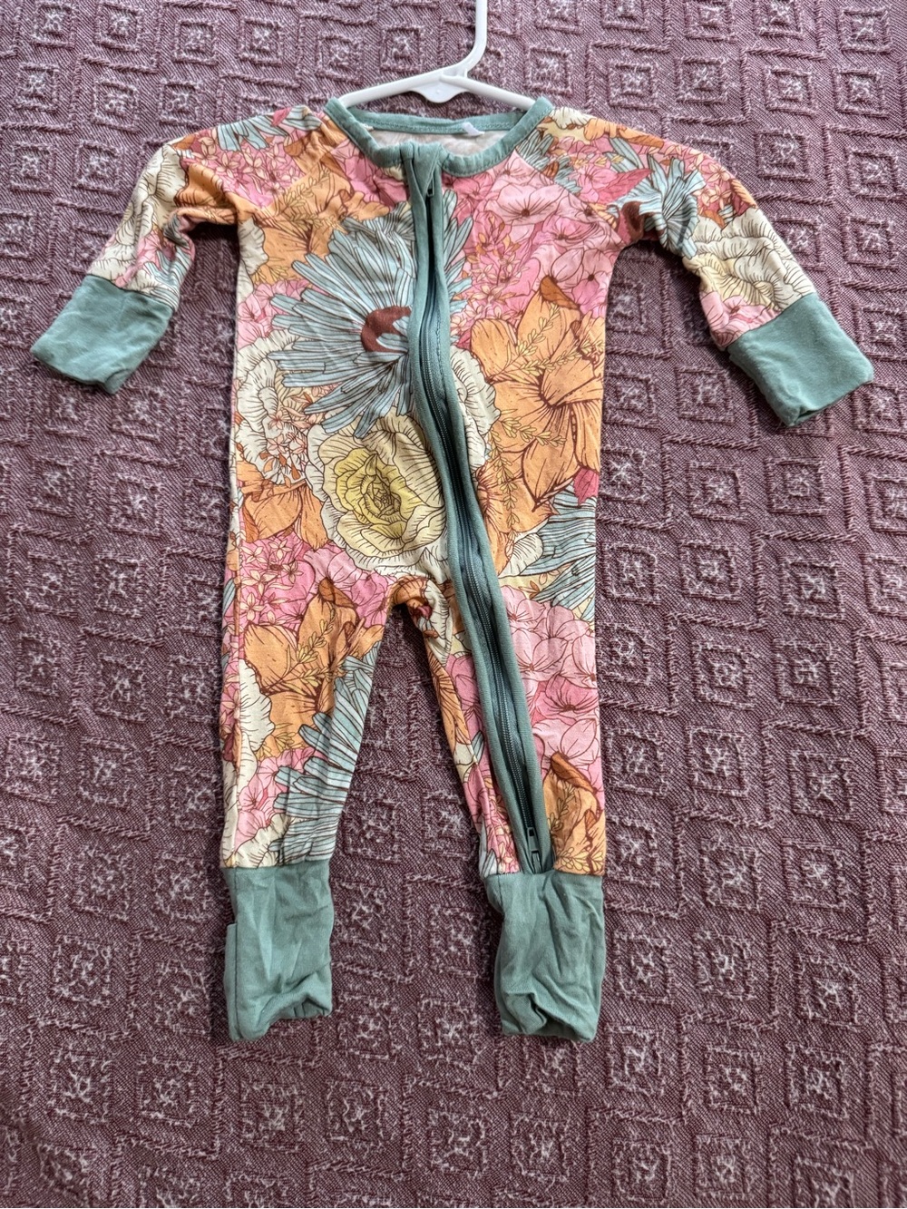 Newborn Little Sleepies Floral Footie with Green Trim